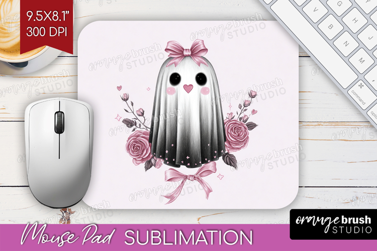 Floral Ghost Cute Mouse Pad Sublimation Pink Halloween PNG