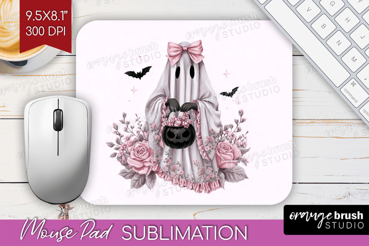 Floral Ghost Cute Mouse Pad Sublimation Pink Halloween PNG