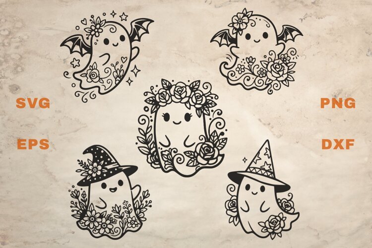 Ghosts with Flowers SVG example image 1