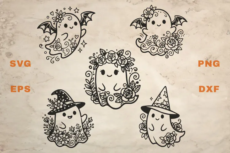 Ghosts with Flowers SVG