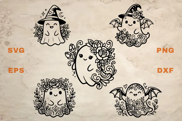 Witchy Ghosts with Flowers SVG