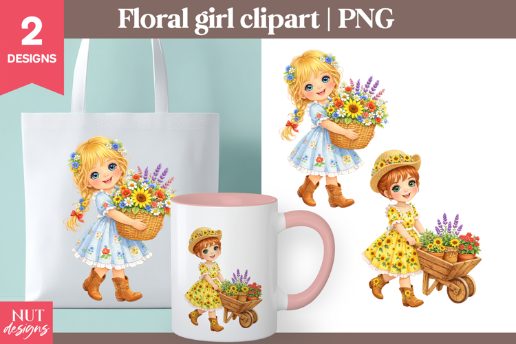Floral Country girl Clipart Spring Farmhouse girl clipart