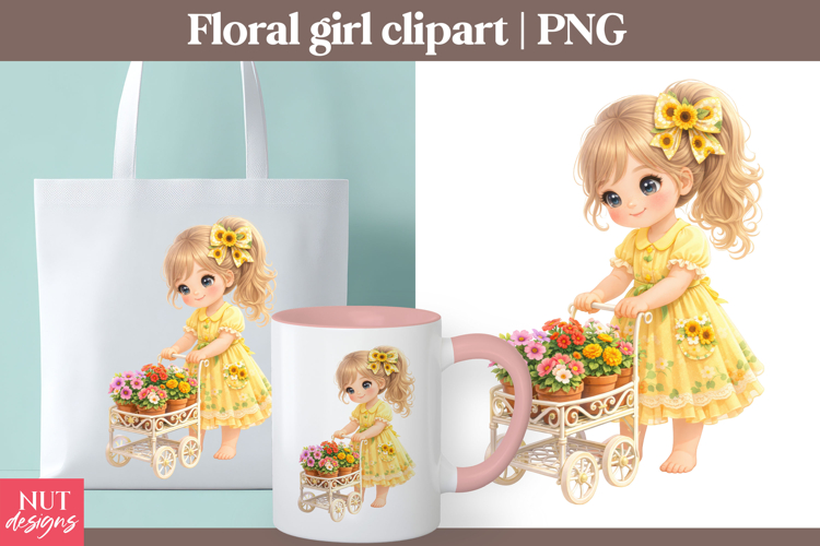 Floral Girl clipart Sunflower Girl with Flowers Scrapbooking