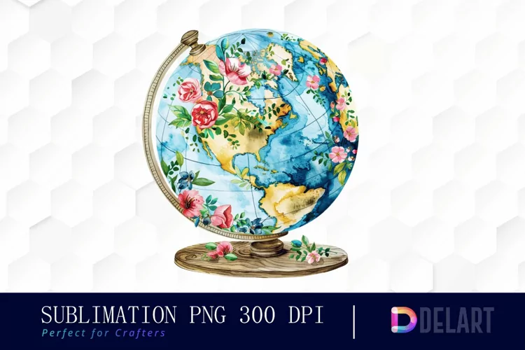 Floral Globe Watercolor Clipart