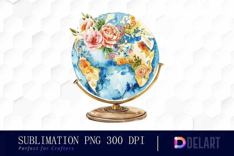 Floral Globe Watercolor Clipart