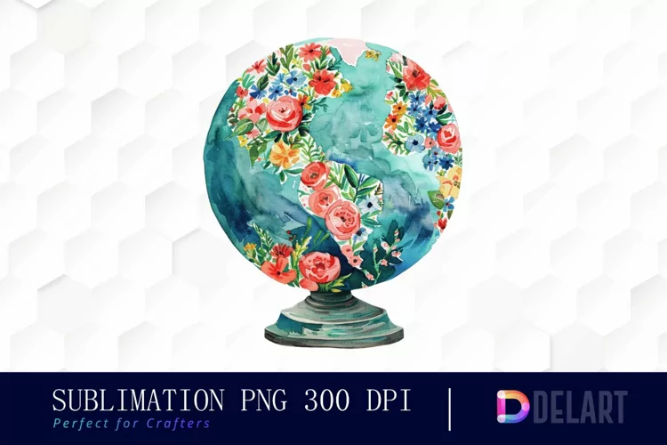 Floral Globe Watercolor Clipart