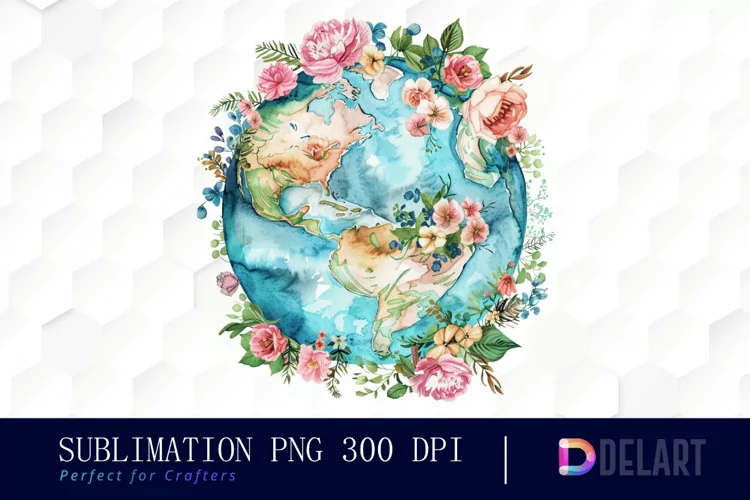 Floral Globe Watercolor Clipart