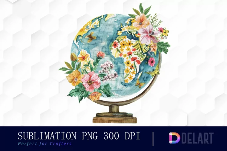 Floral Globe Watercolor Clipart