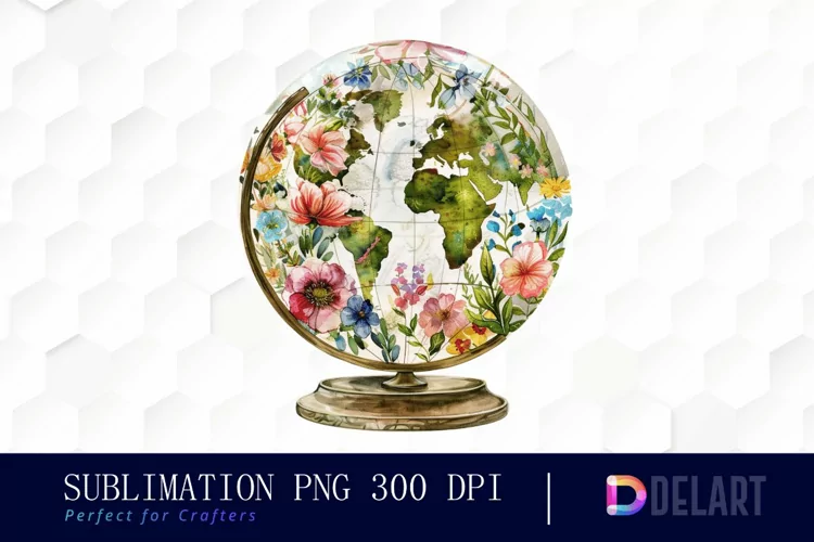 Floral Globe Watercolor Clipart