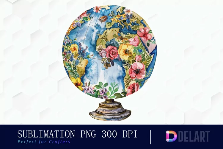 Floral Globe Watercolor Clipart