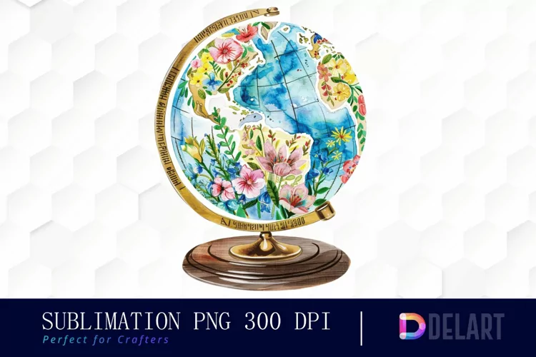 Floral Globe Watercolor Clipart