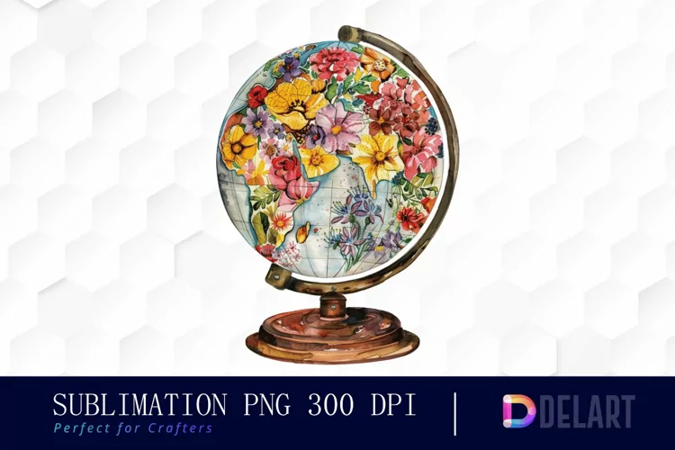 Floral Globe Watercolor Clipart