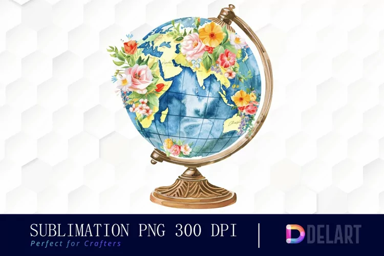 Floral Globe Watercolor Clipart