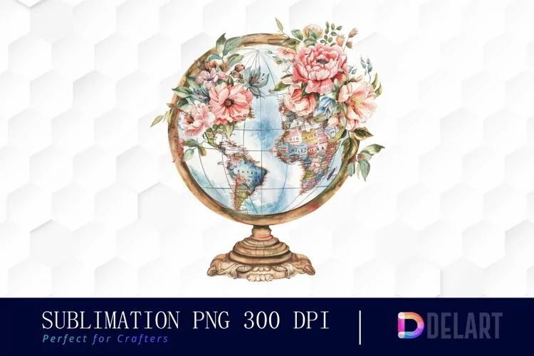 Floral Globe Watercolor Clipart