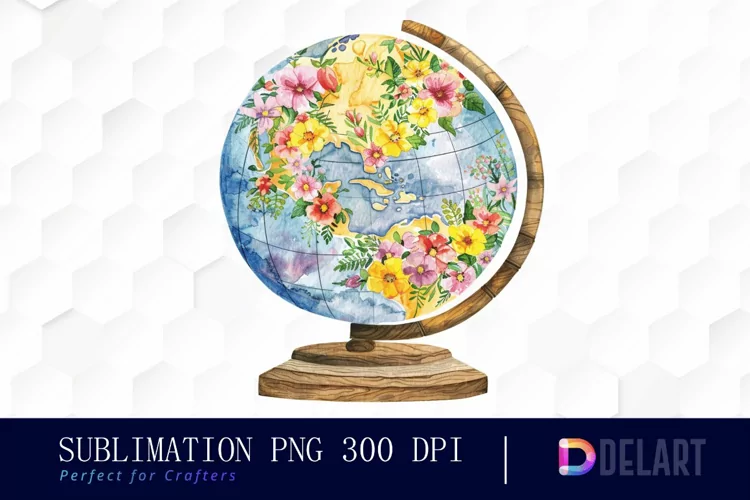 Floral Globe Watercolor Clipart