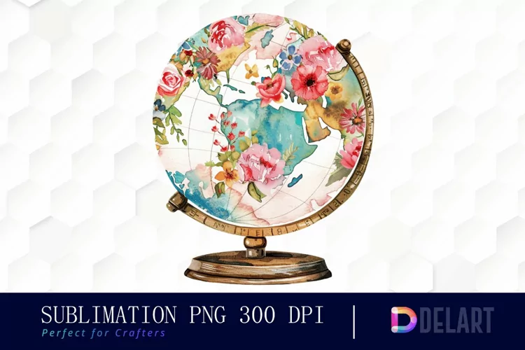 Floral Globe Watercolor Clipart