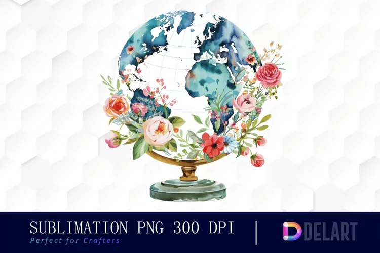 Floral Globe Watercolor Clipart