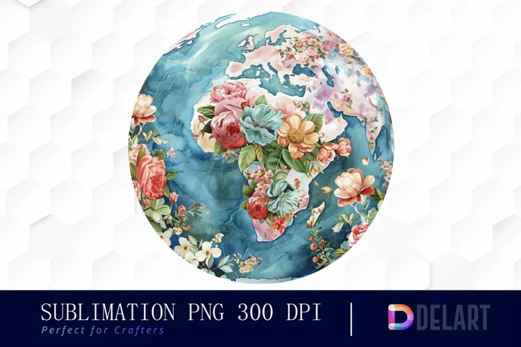 Floral Globe Watercolor Clipart