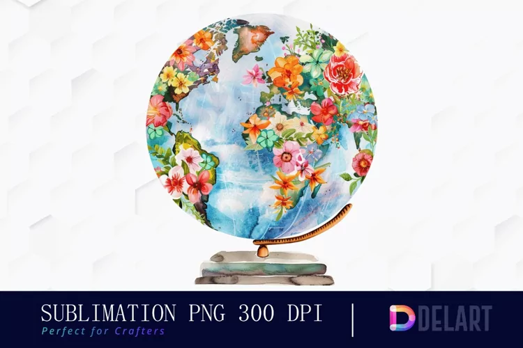 Floral Globe Watercolor Clipart