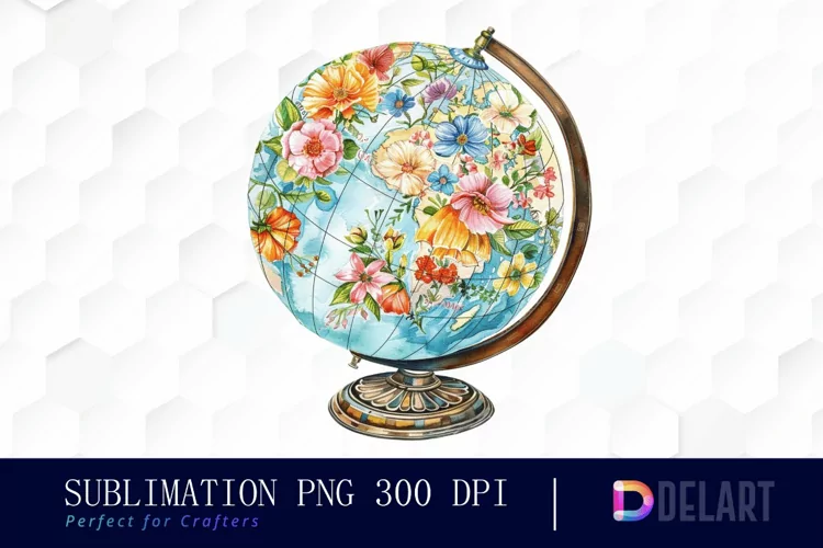 Floral Globe Watercolor Clipart