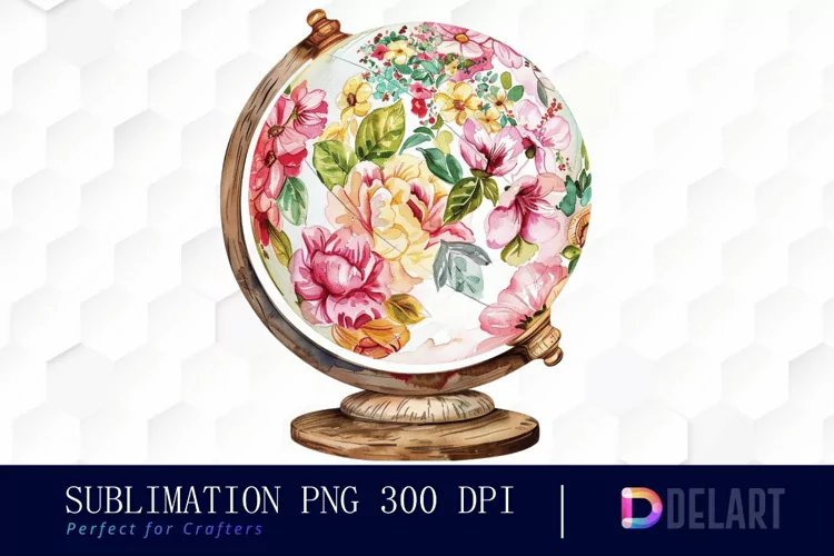 Floral Globe Watercolor Clipart