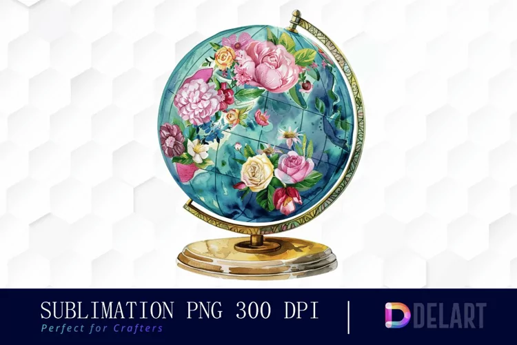 Floral Globe Watercolor Clipart