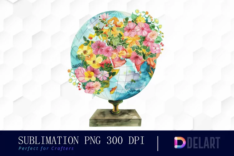 Floral Globe Watercolor Clipart