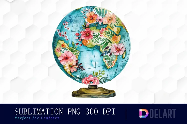 Floral Globe Watercolor Clipart