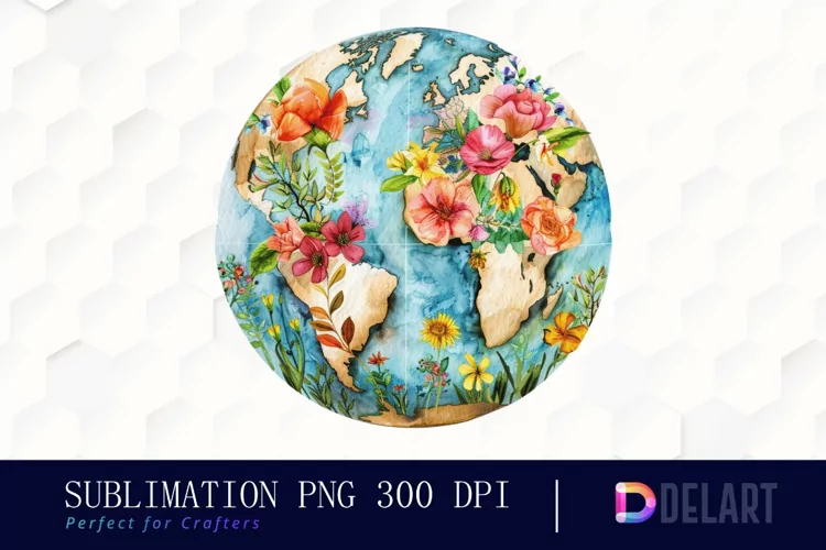 Floral Globe Watercolor Clipart