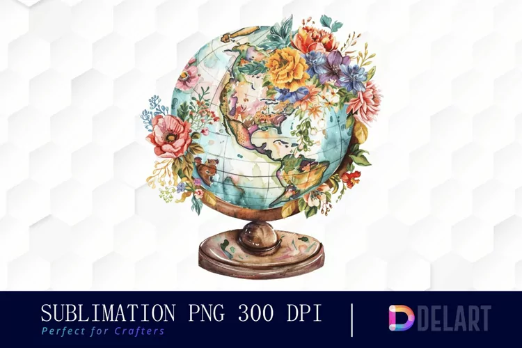 Floral Globe Watercolor Clipart