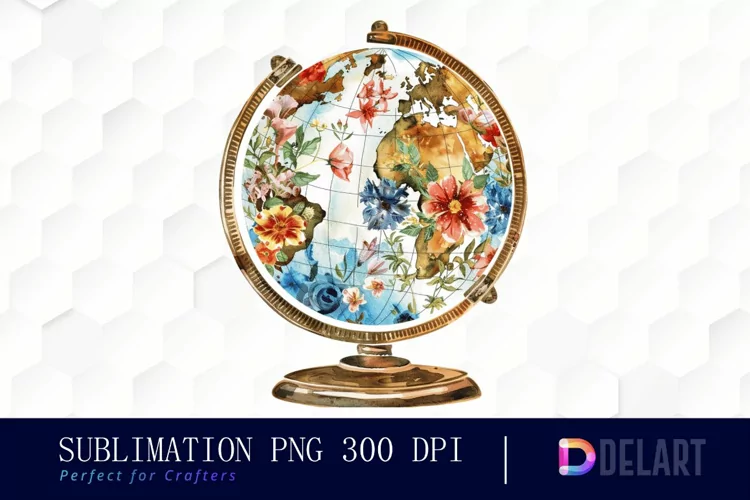 Floral Globe Watercolor Clipart