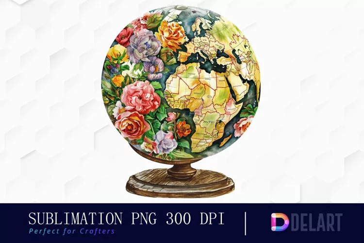 Floral Globe Watercolor Clipart