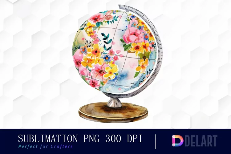 Floral Globe Watercolor Clipart