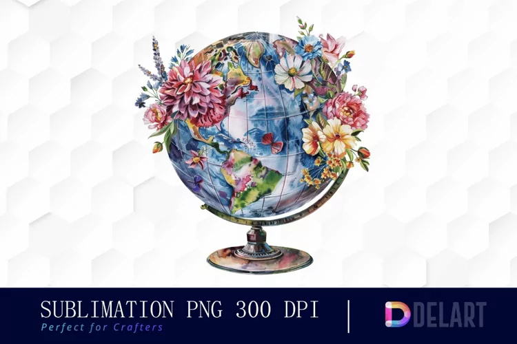 Floral Globe Watercolor Clipart