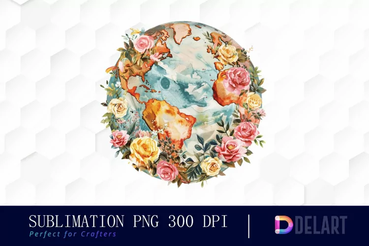 Floral Globe Watercolor Clipart
