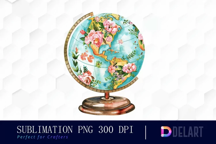 Floral Globe Watercolor Clipart
