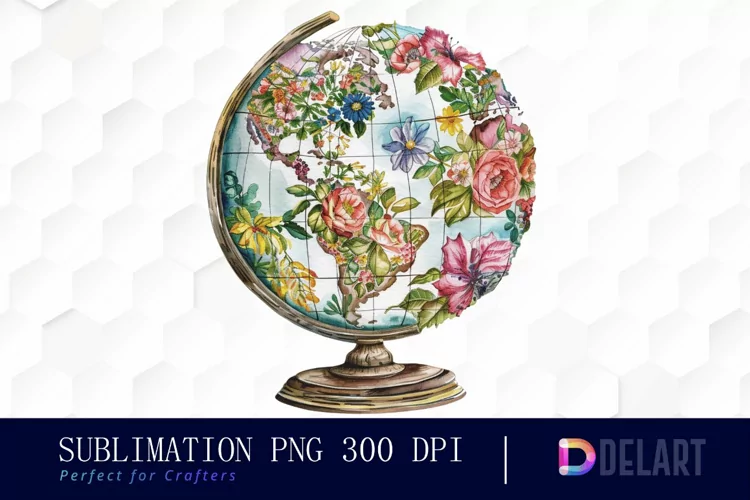 Floral Globe Watercolor Clipart