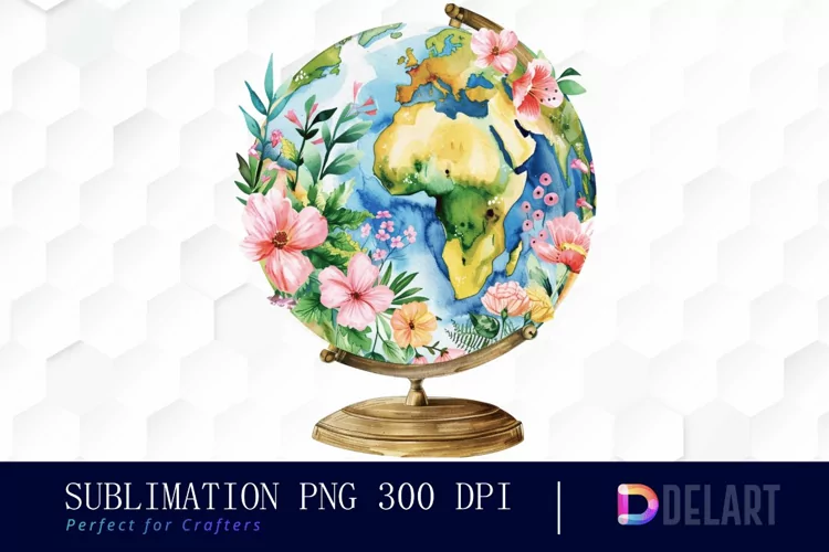 Floral Globe Watercolor Clipart