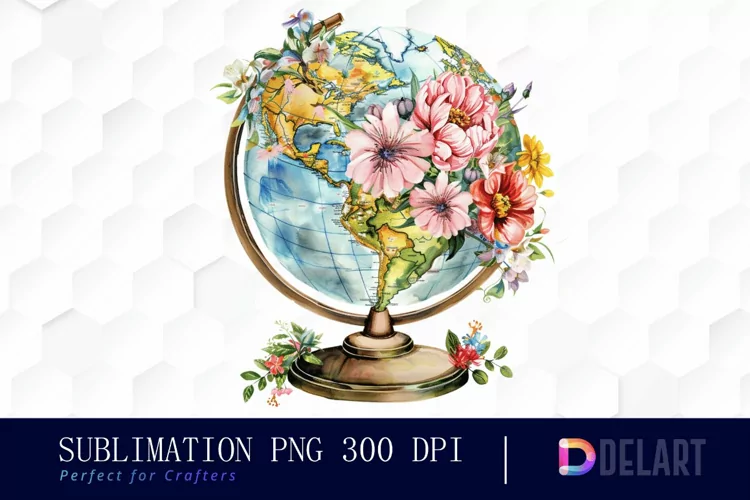 Floral Globe Watercolor Clipart