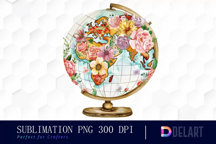 Floral Globe Watercolor Clipart