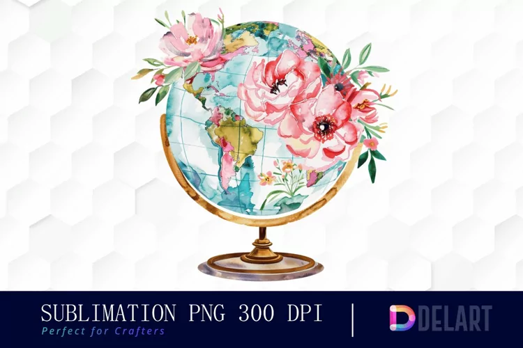 Floral Globe Watercolor Clipart