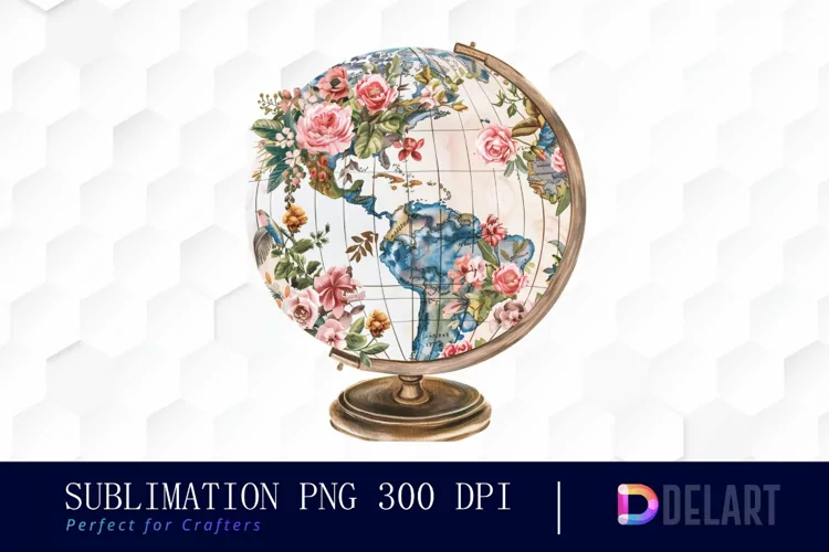 Floral Globe Watercolor Clipart