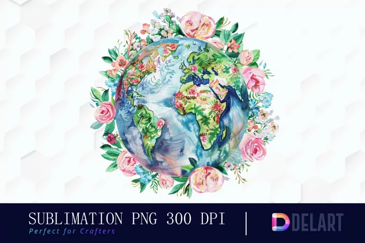 Floral Globe Watercolor Clipart
