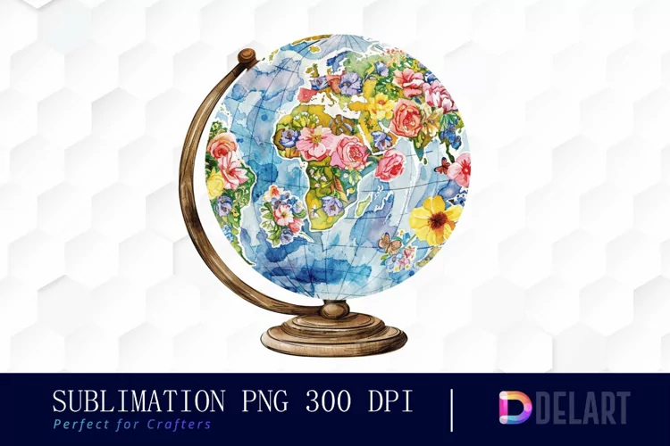Floral Globe Watercolor Clipart