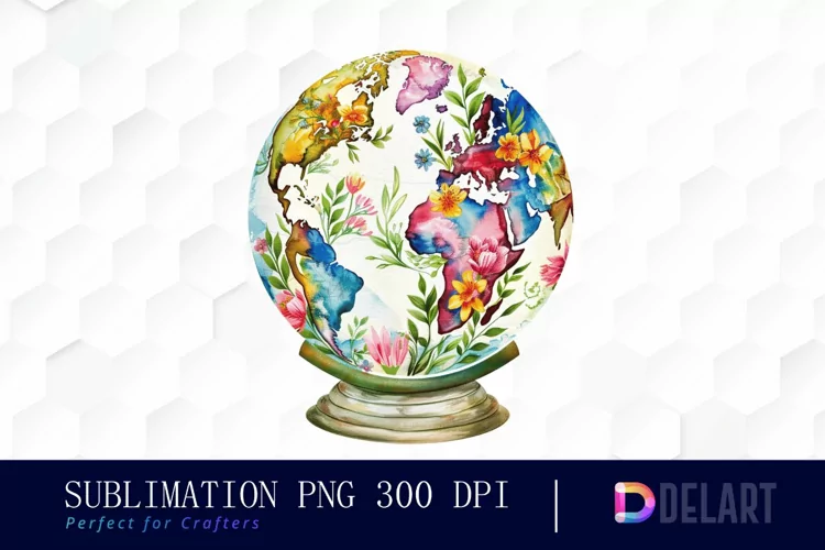 Floral Globe Watercolor Clipart