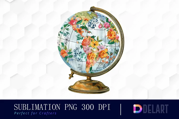 Floral Globe Watercolor Clipart