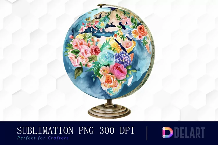 Floral Globe Watercolor Clipart