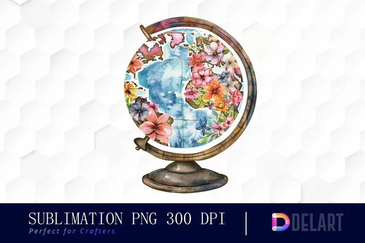 Floral Globe Watercolor Clipart