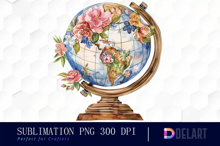 Floral Globe Watercolor Clipart