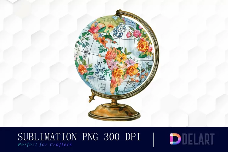 Floral Globe Watercolor Clipart